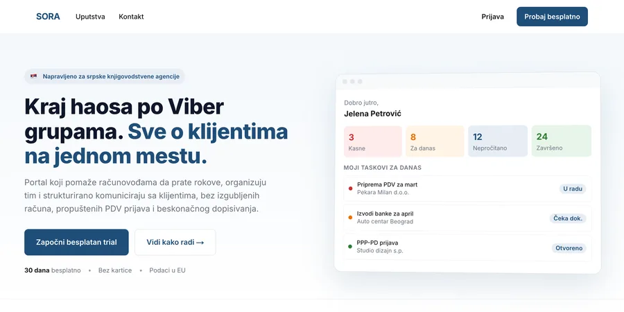 Početna strana SORA portala za knjigovodstvene agencije